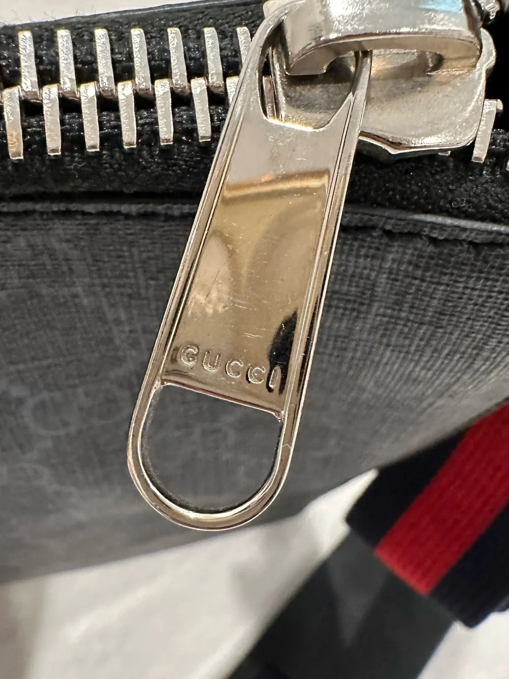 Gucci Black GG Messenger Bag with Red and Blue Strap